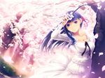  bush cherry_blossoms fate/stay_night fate_(series) hanami long_hair long_sleeves matou_sakura object_namesake purple_eyes purple_hair ribbon simosi solo tree wallpaper 