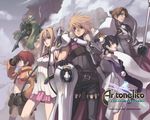  3girls ar_tonelico ar_tonelico_i aurica_nestmile blonde_hair blue_eyes everyone jack_hamilton krusche_elendia long_hair lyner_barsett misha_arsellec_lune multiple_boys multiple_girls nagi_ryou official_art radolf_schnaizen thighhighs wallpaper zettai_ryouiki 