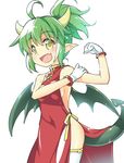  :d ahoge bare_shoulders bat_wings breasts china_dress chinese_clothes demon_tail draco_centauros dragon_girl dragon_horns dragon_tail dragon_wings dress fang gloves green_hair green_wings horns looking_at_viewer madou_monogatari medium_breasts open_mouth pointy_ears ponytail puyopuyo short_hair sideboob simple_background smile solo tail thighhighs toto_nemigi white_background white_gloves white_legwear wings yellow_eyes 