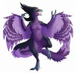  anthro avian breasts dinosaur feathered_wings feathers featureless_breasts featureless_crotch female hornedfreak hybrid looking_at_viewer nude open_mouth sharp_teeth simple_background solo teeth tongue white_background wings 