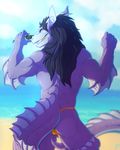  anthro clothing dragon eyewear hornedfreak male open_mouth outside sharp_teeth solo standing sunglasses swimsuit teeth tight_clothing tongue 