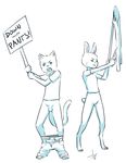  2016 animal_genitalia aogami balls bottomless cat clothed clothing cub feline female fire lagomorph lighter male mammal pants partially_clothed protest protest_sign protesters rabbit sheath simple_background underwear white_background young 
