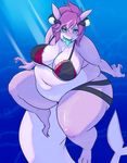  anthro big_breasts bikini blush breasts cleavage clothed clothing elmelie female fish marine overweight shark skimpy snowballimusprime solo swimming swimsuit thick_thighs 