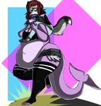  anthro big_breasts big_butt blush breasts butt canine cleavage clothed clothing cutievomit elmelie female fish fox huge_butt mammal marine overweight shark skimpy thick_thighs 