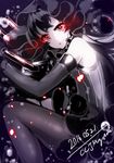  2016 bad_id bad_pixiv_id bare_shoulders black_hair cannon dated detached_sleeves from_side glowing glowing_eyes gothic_lolita hairband ieki isolated_island_oni kantai_collection light lolita_fashion lolita_hairband pantyhose red_eyes shinkaisei-kan signature smile solo white_skin 