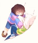  asriel_dreemurr blush caprine cute female goat human lying male mammal mint_chiryong_(artist) on_back pinned protagonist_(undertale) simple_background undertale video_games white_background 