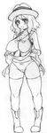  blush breasts cleavage dress embarrassed greyscale hat highres koutarosu large_breasts looking_at_viewer monochrome open_mouth panties pokemon pokemon_(anime) serena_(pokemon) short_hair solo thighhighs underwear white_background 
