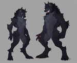  anthro beard breasts brother brother_and_sister canine duo facial_hair fangs featureless_breasts featureless_crotch female hornedfreak male mammal nude sibling simple_background sister smile standing teeth wolf 