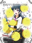  ;d absurdres blue_hair blush character_name dated earrings gloves hair_bun happy_birthday highres isuka jewelry long_hair looking_at_viewer love_live! love_live!_sunshine!! one_eye_closed open_mouth purple_eyes signature smile solo stuffed_toy tsushima_yoshiko twitter_username 