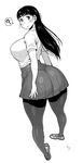  :o ? ass breasts greyscale highres large_breasts long_hair monochrome original pantyhose parted_lips simple_background skirt solo spoken_question_mark synecdoche thick_thighs thighs white_background 