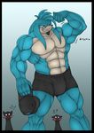  2016 abs anthro biceps big_muscles blush bulge clothed clothing echidna eyewear facial_hair flexing fur glasses goatee hi_res male mammal monotreme muscular muscular_male pecs pose simple_background smile solo standing teeth topless underwear zephir 
