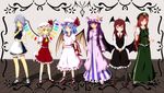  absurdres apron ascot bangs bat_wings beret blonde_hair blue_eyes blue_hair blue_ribbon blush bow braid chinese_clothes collar commentary_request crescent crystal dress flandre_scarlet frilled_collar frilled_skirt frills full_body hair_bow hair_ribbon hat hat_ribbon head_wings highres holding hong_meiling izayoi_sakuya koakuma long_hair long_sleeves looking_at_viewer maid_headdress mob_cap multiple_girls neck_ribbon necktie nogisaka_kushio open_mouth pants pantyhose parted_bangs patchouli_knowledge pocket_watch puffy_short_sleeves puffy_sleeves purple_eyes purple_hair red_eyes red_hair red_neckwear red_ribbon remilia_scarlet ribbon shoes short_hair short_sleeves silver_hair skirt smile socks star striped striped_dress tangzhuang touhou twin_braids vest watch wide_sleeves wing_collar wings wrist_cuffs 