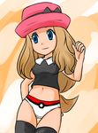  blue_eyes breasts hat long_hair panties poke_ball_print pokemon pokemon_(game) serena_(pokemon) shilfy_yo shirt solo thighhighs underwear 