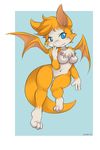  3_toes breasts chest_tuft cute female fur hair long_tail looking_at_viewer mammal membranous_wings navel nimbat orange_fur orange_hair solo toes tuft wings zettadragon 