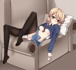  bad_id bad_twitter_id bandaid bandaid_on_pussy between_breasts black_legwear black_neckwear blonde_hair blue_eyes blue_skirt blue_sweater braid breasts clothes_lift collared_shirt couch cup darjeeling dress_shirt eyebrows eyebrows_visible_through_hair girls_und_panzer hair_bun holding holding_cup knee_up kuro_(kuronell) light_smile long_sleeves looking_at_viewer looking_to_the_side lying medium_breasts miniskirt navel necktie necktie_between_breasts no_shoes on_back on_couch open_clothes open_skirt panties panty_pull pantyhose pantyhose_pull pillow pleated_skirt shirt shirt_lift shirt_pull short_hair skirt solo st._gloriana's_school_uniform sweater sweater_lift teacup underboob underwear undressing v-neck white_panties white_shirt 