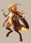  abdomen antennae anthro arthropod breasts digitigrade fangs featureless_breasts featureless_crotch female firefly hornedfreak multi_arm multi_limb nude simple_background solo standing teeth wings 