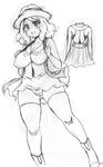  blush breasts cleavage dress greyscale hat highres koutarosu large_breasts looking_at_viewer monochrome open_mouth panties pokemon pokemon_(anime) ruler serena_(pokemon) short_hair solo thighhighs underwear white_background 