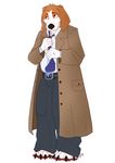  anthro beagle canine clothed clothing dog hornedfreak male mammal necktie simple_background solo standing trenchcoat white_background 