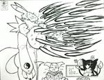  angry big_breasts breasts butt cat clothed clothing comic dialogue digimon eating feline female fight fire fur hitting impmon indifferent invalid_tag japanese japanese_text jibanyan male mammal monochrome open_mouth punching renamon shadow size_difference sketch text translation_request walter_sache wide_hips yo-kai_watch 