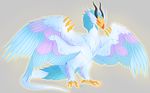  ambiguous_gender avian beak bird feathered_wings feathers feral horn hornedfreak phoenix simple_background solo standing talons wings 