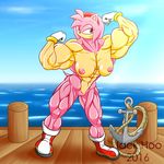  2016 abs amy_rose anchor biceps boots breasts clothing dock female flexing footwear gloves invalid_tag jack_hoo_(artist) muscular muscular_female nipples nude pose pussy rope sea smile solo sonic_(series) water 
