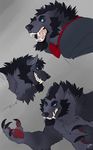  anthro beard blue_eyes canine facial_hair fangs hornedfreak looking_at_viewer male mammal multiple_images open_mouth simple_background smile solo teeth tongue wolf 
