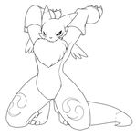  ambiguous_gender anthro barefoot black_and_white canine chest_tuft digimon featureless_crotch fox front_view kneeling line_art looking_at_viewer mammal monochrome pinup pose raised_arm renamon solo spread_legs spreading tuft unimpressed vulapa 