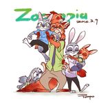  ambiguous_gender anthro baby canine clothed clothing cub disney eyes_closed female fox fur green_eyes grey_fur group hi_res hug hybrid judy_hopps lagomorph lying male mammal nick_wilde parent rabbit rampo red_fur simple_background sleeping text young zootopia 