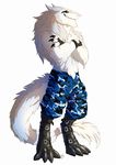  anthro clothed clothing crossed_arms fingerless_gloves gloves hornedfreak male sergal sharp_teeth simple_background smile solo standing teeth topless white_background 