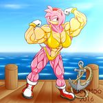  abs amy_rose anchor biceps bikini boots breasts clothed clothing dock female flexing footwear gloves hedgehog invalid_tag jack_hoo_(artist) mammal muscular muscular_female sea shoes skimpy smile sonic_(series) swimsuit water 