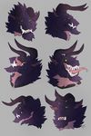 demon digimon fangs glowing glowing_eyes horn hornedfreak impmon male multiple_images open_mouth saliva sharp_teeth simple_background solo teeth tongue tongue_out 