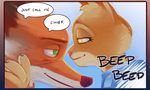  canine clothing comic dialogue disney duo female fox hug july_hopps_(mistermead) lagomorph male mammal mistermead nick_wilde rabbit text zootopia 