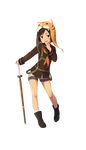  black_hair formation_girls full_body highres kinta_(distortion) looking_at_viewer official_art sasai_kira school_uniform shinai short_hair shorts solo sword tiger_hat transparent_background weapon 