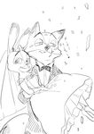  anthro artrockt black_and_white canine clothed clothing disney dress duo female fox judy_hopps lagomorph looking_at_viewer male mammal monochrome nick_wilde rabbit simple_background suit wedding wedding_dress white_background zootopia 