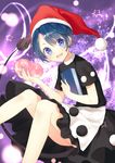  blob blue_eyes blue_hair book doremy_sweet dream_soul dress hat looking_at_viewer nightcap open_mouth pom_pom_(clothes) short_hair skirt smile solo tail tapir_tail tika_(mika4975) touhou 