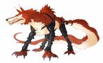  fangmon feral fur hornedfreak long_tail male multicolored_fur sharp_teeth simple_background solo teeth two_tone_fur white_background 