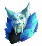  anthro blue_eyes canine facial_piercing fangs hornedfreak hybrid male mammal nose_piercing piercing simple_background smile solo teeth white_background wolf 