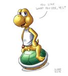  2015 anthro balls barefoot bottomless clothed clothing erection koopa koopa_troopa male mammal mario_bros nintendo nude penis reptile scalie shell shell-less shirt sl350 solo turtle video_games 