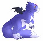  blue_fur digimon dorumon fangs feral fur hornedfreak male simple_background smile solo teeth white_background wings 