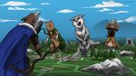 amber_(armello) angry anthro armello armor bear bow_(weapon) brown_fur canine cloak clothed clothing covering covering_crotch female fur grey_fur group lagomorph male mammal nude purpleground02 rabbit ranged_weapon river_(armello) sana_(armello) staff thane_(armello) video_games weapon wolf 
