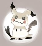  full_body gen_7_pokemon kumama looking_at_viewer mimikyu motion_lines no_humans pokemon pokemon_(creature) solid_oval_eyes solo two-tone_background 