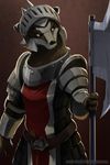  anthro armello armor badger black_fur fur grey_fur halberd helmet horace_(armello) male mammal melee_weapon mustelid polearm purpleground02 solo weapon 
