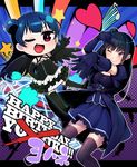  black_dress black_wings blue_hair blush character_name chuunibyou collaboration dress eighth_note elbow_gloves ginopi gloves gothic_lolita hair_bun happy_birthday heart lolita_fashion long_hair looking_at_viewer love_live! love_live!_sunshine!! multiple_views musical_note one_eye_closed open_mouth pogii purple_eyes smile star thighhighs tsushima_yoshiko wings zettai_ryouiki 