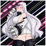  big_breasts blush breasts butt claws clothed clothing detached_sleeves erect_nipples female hair horn humanoid hybrid kantai_collection kochiyourin legwear long_hair machine monster nipples not_furry pale_skin red_eyes seaport_princess solo thigh_highs tight_clothing white_hair 