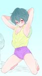  1boy armpit barefoot blush high_speed! kirishima_ikuya male_focus shorts 