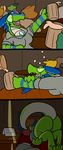  2016 alcohol aliasing anthro bar bed beer beverage butt clothed clothing digital_media_(artwork) drunk english_text eyes_closed female kobold money open_mouth reptile scalie sleeping snake teeth text tongue trout_(artist) 