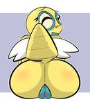  1-upclock anthro big_butt butt dunsparce female huge_butt looking_at_viewer looking_back nintendo pok&eacute;mon presenting pussy simple_background solo video_games white_background wings 