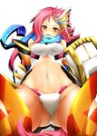 :d ar_nosurge blue_scarf blush breasts groin head_tilt jampen long_hair looking_at_viewer navel open_mouth orange_eyes panties pink_hair pointy_ears prim_(ar_nosurge) scarf simple_background small_breasts smile solo surge_concerto tail underwear white_background white_panties 