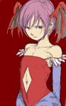  arms_behind_back bare_shoulders collarbone commentary flat_chest head_wings highres leotard lilith_aensland looking_at_viewer monochrome_background navel navel_cutout pantyhose pen_(medium) purple_hair red_eyes sketch solo vampire_(game) yamamoto_souichirou 