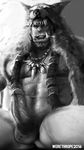  2016 abs balls body_hair bottomless clothed clothing erection humanoid humanoid_penis jewelry looking_at_viewer male monochrome navel necklace nipples not_furry orc partially_clothed penis precum signature sitting tagme werethrope wolf_skin 
